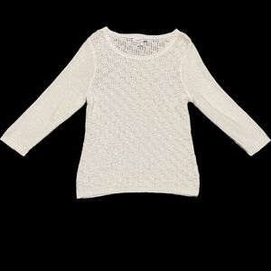 🍁NWT Coldwater Creek Ribbon Weaved Knit 🍁Sweater XS 4-6 Cream 3/4 Sleeve Top